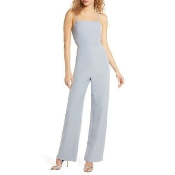 Backless Jumpsuit - WAYF The Charlize Backless Jumpsuit - Dusty Blue, Size S - Picture 6 of 11